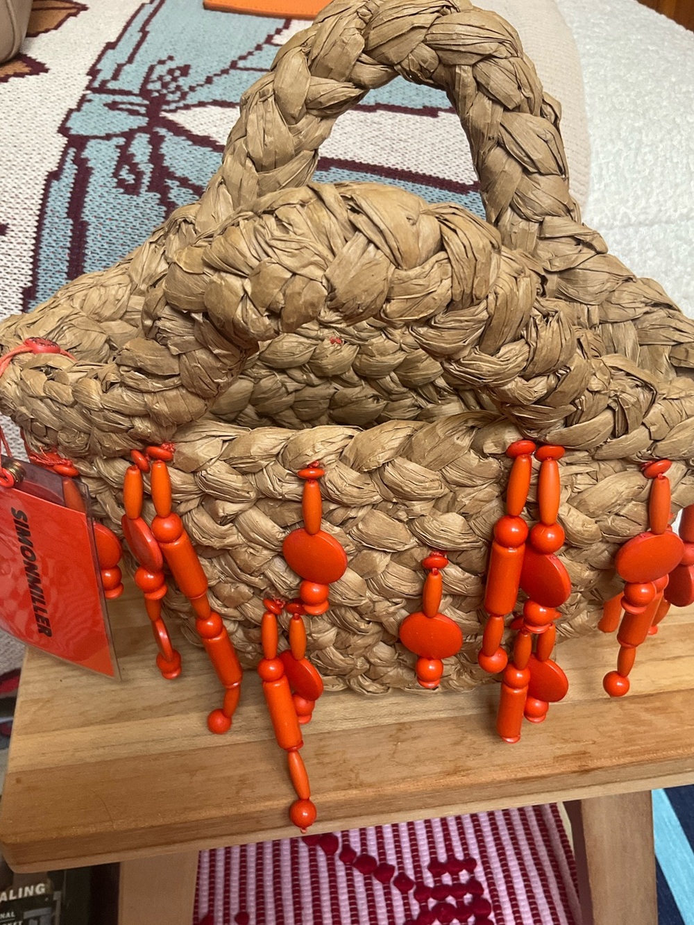 Simon Miller. NWT. ON SALE. 🌶️🌶️Orange Beaded/ Fringed Mercado Tote.Nat’l Straw. - Picture 5 of 8